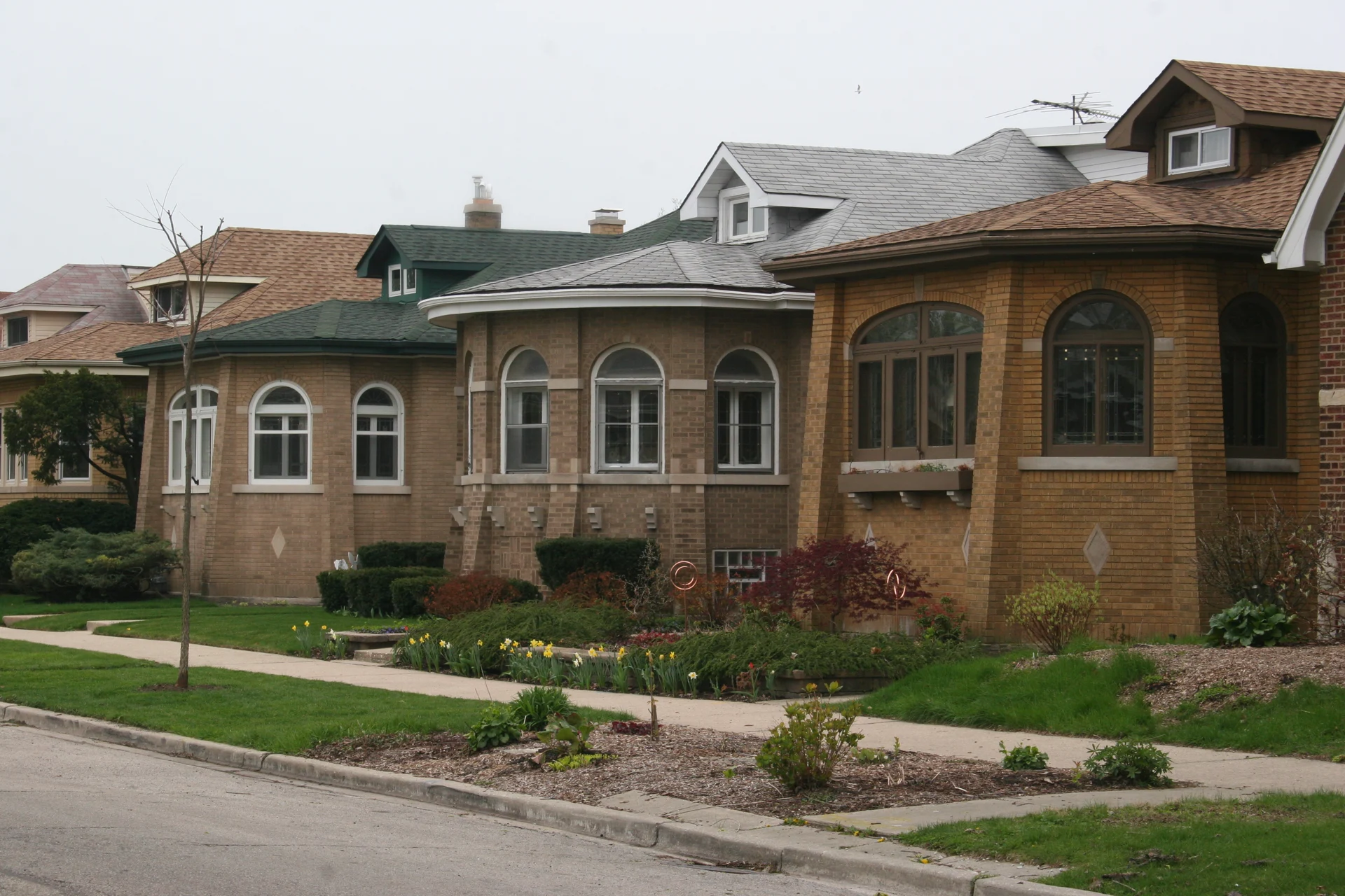Historic brick bungalows along West Morse Avenue in Chicago's Rogers Park Manor district